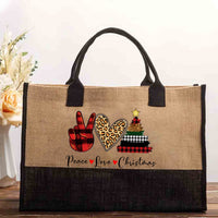Peace Love Christmas Leopard Heart Cotton Tote Bag