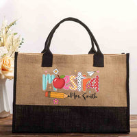 Personalized Name Maestra Apple And Pencil Cotton Tote Bag