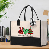 Peace Love Christmas Cotton Tote Bag