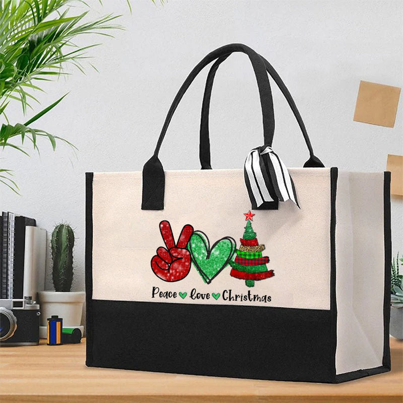Peace Love Christmas Cotton Tote Bag