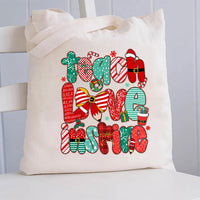 Teach Love Inspire Christmas Bow Canvas Tote Bag