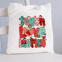 Teach Love Inspire Christmas Bow Canvas Tote Bag