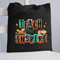 Teach Love Inspire Leopard Canvas Tote Bag
