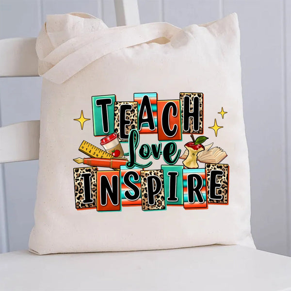 Teach Love Inspire Leopard Canvas Tote Bag