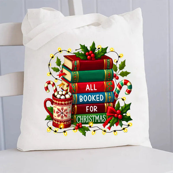 All Booked For Christmas Canvas Tote Bag