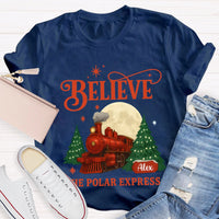 Personalized Name Believe The Polar Express Christmas Tree T-shirt
