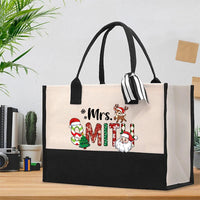 Personalized Name Christmas Printed Cotton Tote Bag