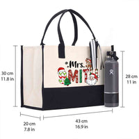 Personalized Name Christmas Printed Cotton Tote Bag
