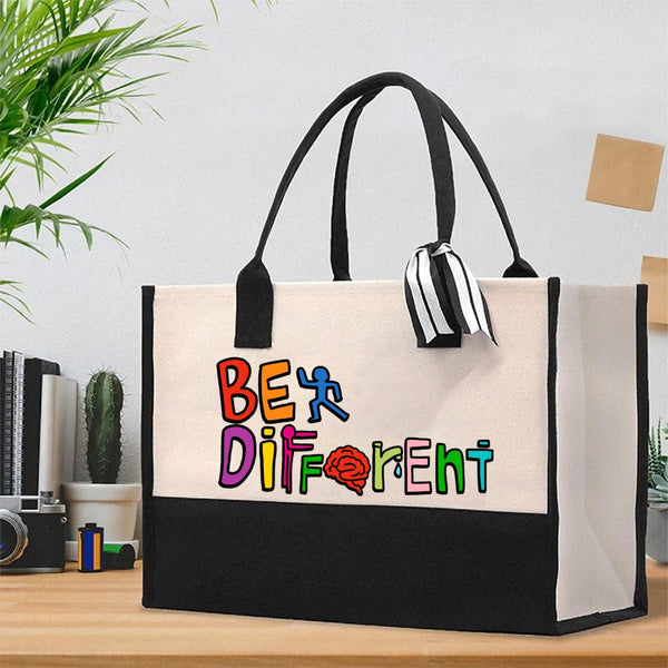 Be Different Colorful Letter Cotton Tote Bag