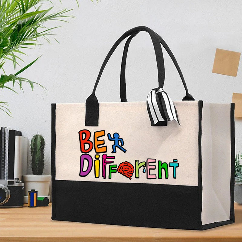 Be Different Colorful Letter Cotton Tote Bag