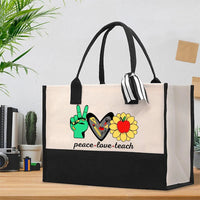 Peace Love Teach Cotton Tote Bag