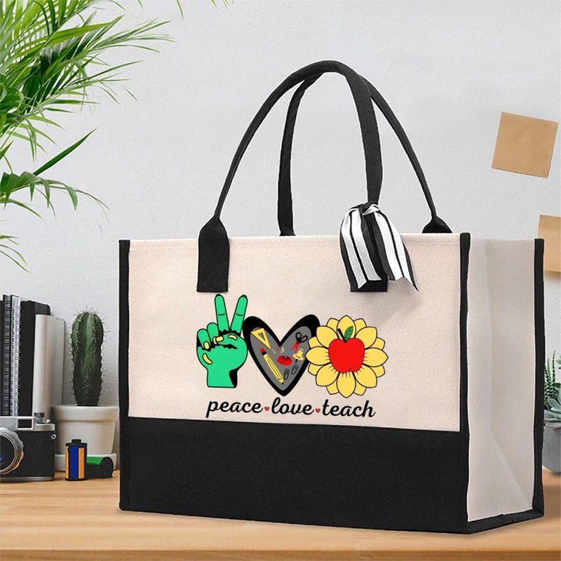 Peace Love Teach Cotton Tote Bag