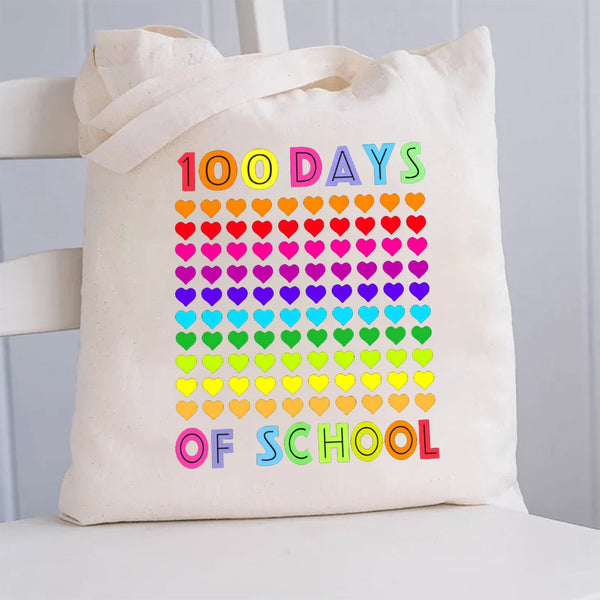 100 Days Of School Colorful Heart Canvas Tote Bag