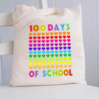 100 Days Of School Colorful Heart Canvas Tote Bag