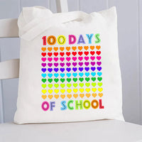 100 Days Of School Colorful Heart Canvas Tote Bag