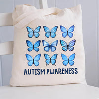 Blue Butterfly Autism Awareness Canvas Tote Bag