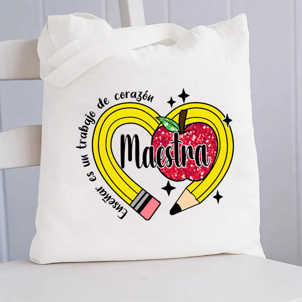 Ensenar Es Un Trabajo De Coragou Maestra Canvas Tote Bag