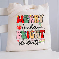 Merry Teacher Bright Students Christmas Canvas Tote Bag