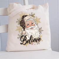 Golden Snowflake Santa Claus Canvas Tote Bag