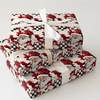 Checkered Flag Racing Gift Wrap, Racing Santa Wrapping Paper, Motorsport Santa Christmas Wrapping Paper, Auto Racing Holiday Gift Wrap