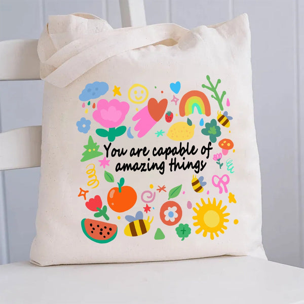 You Are Capable Of Amazing Things Floral Canvas Tote Bag