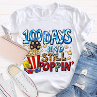 100 Days And Still Poppin Popcorn And Leopard Print Font T-shirt
