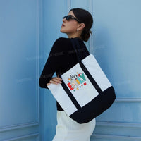 Personalized Name Apple Heart Teachers Daily Color-blocked Canvas Bag