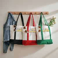 Personalized Name Pencil Pink Apple Daily Color-Blocked Canvas Bag