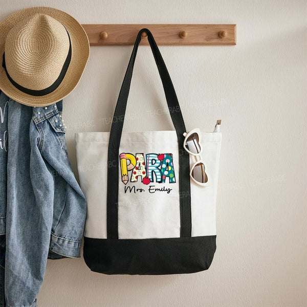 Personalized Para Teacher Name Daily Color-Blocked Canvas Bag