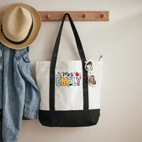Personalized Name Daisy Apple Heart Color-blocked Canvas Bag