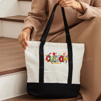 Personalized Text With The Apple Printed Color-blocked Canvas Bag