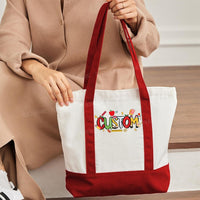 Personalized Text With The Apple Printed Color-blocked Canvas Bag