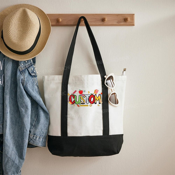 Personalized Text With The Apple Printed Color-blocked Canvas Bag