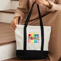 Personalized Teacher Name Colorful Cray Color-blocked Canvas Bag