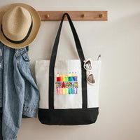 Personalized Teacher Name Colorful Cray Color-blocked Canvas Bag