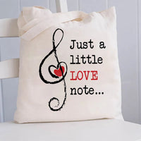 Just A Little Love Note Heart-Shaped Musical Notes Canvas Tote Bag