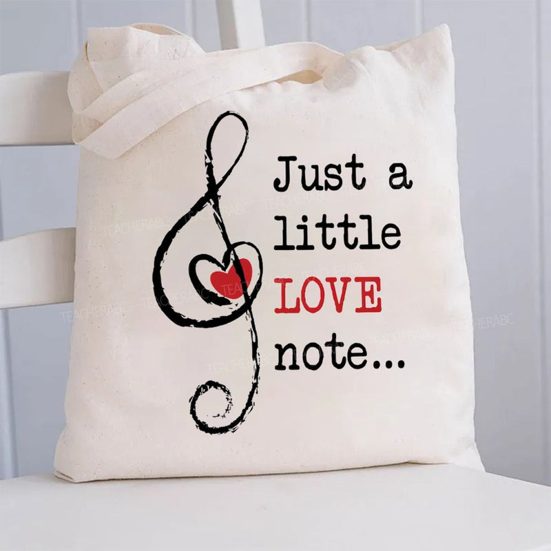 Just A Little Love Note Heart-Shaped Musical Notes Canvas Tote Bag