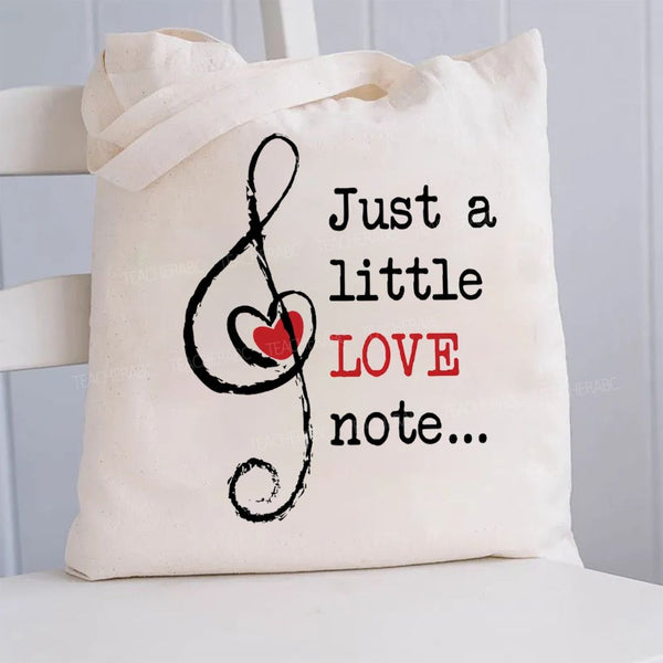 Just A Little Love Note Heart-Shaped Musical Notes Canvas Tote Bag
