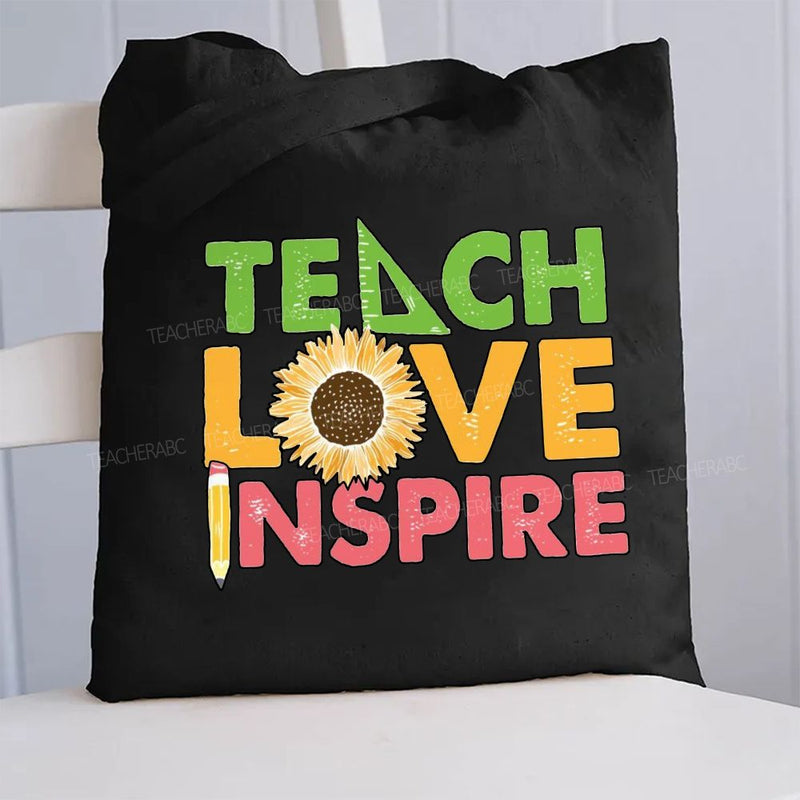 Teach Love Inspire Sunflower Canvas Tote Bag