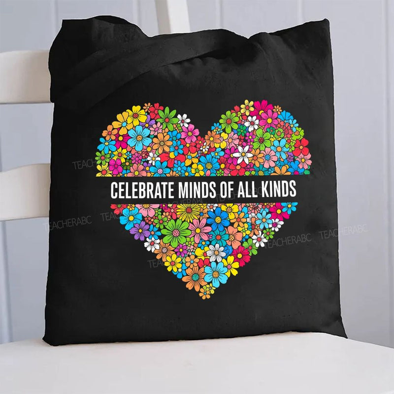 Floral Heart Celebrate Minds Of All Kinds Canvas Tote Bag
