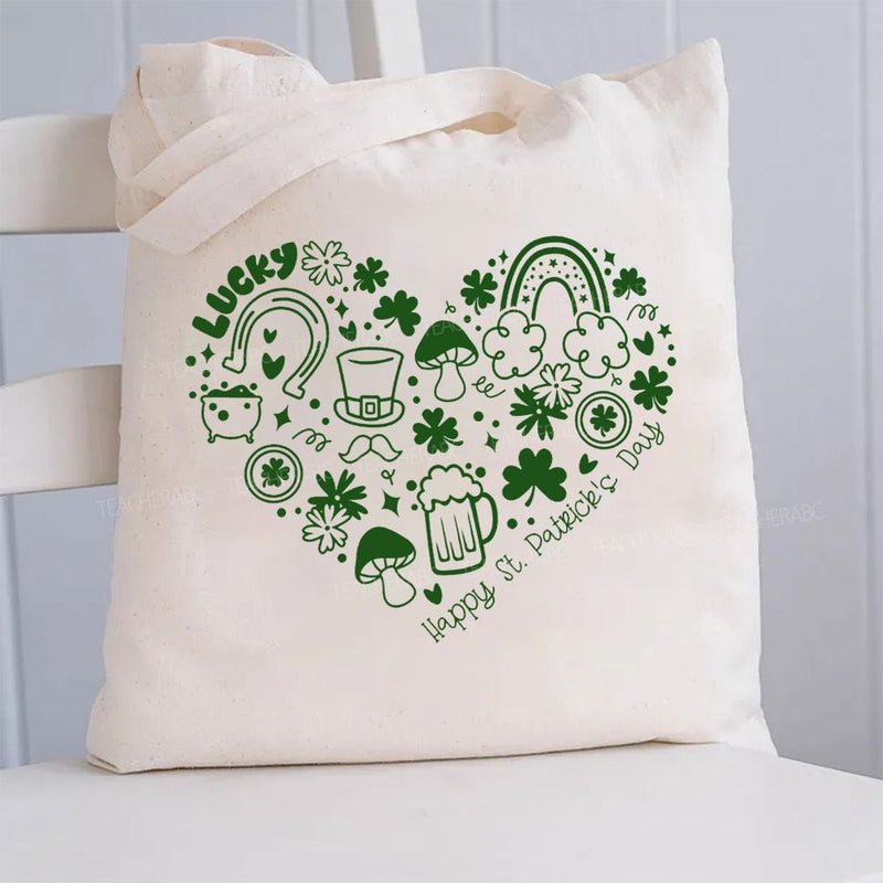 Lucky Happy St Patricks Day Shamrock Canvas Tote Bag