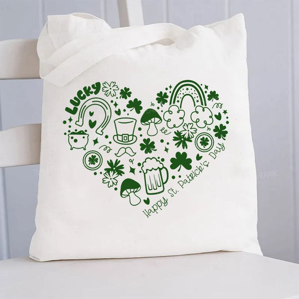 Lucky Happy St Patricks Day Shamrock Canvas Tote Bag