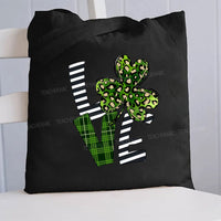 Love Leopard Clover And Striped Canvas Tote Bag