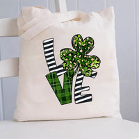 Love Leopard Clover And Striped Canvas Tote Bag
