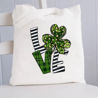 Love Leopard Clover And Striped Canvas Tote Bag