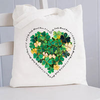 Lucky Clover Print Canvas Tote Bag