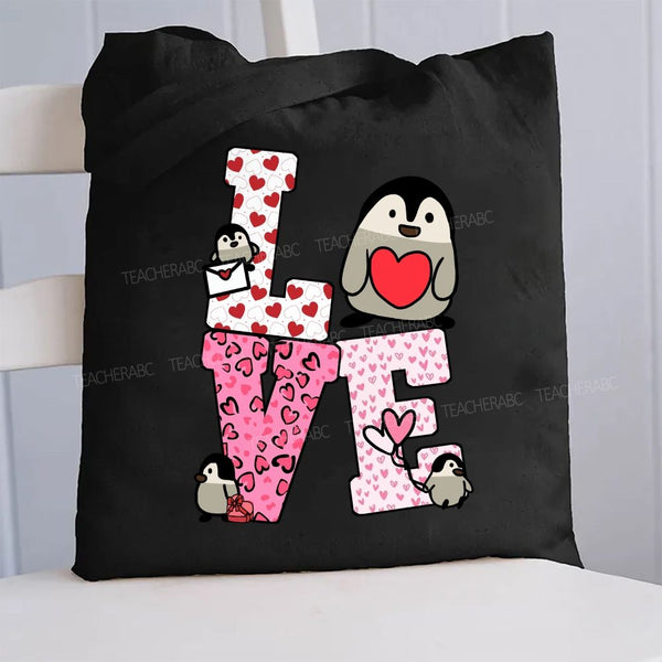 Love With Red Heart Pink Leopard Canvas Tote Bag