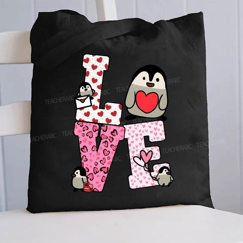 Love With Red Heart Pink Leopard Canvas Tote Bag