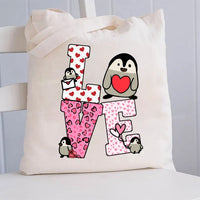 Love With Red Heart Pink Leopard Canvas Tote Bag