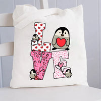 Love With Red Heart Pink Leopard Canvas Tote Bag